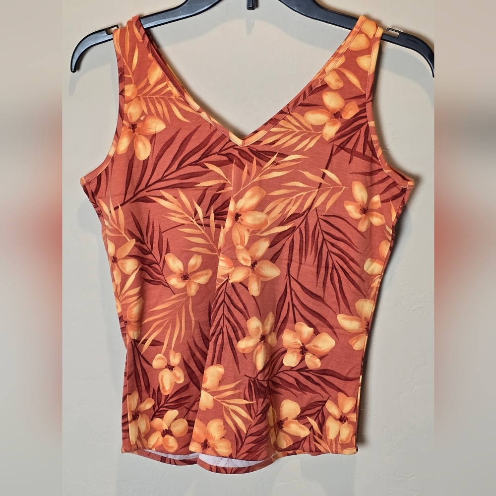 Tommy Bahama Orange Floral Ferntasia Guava Tank Top NWT - Picture 2 of 5